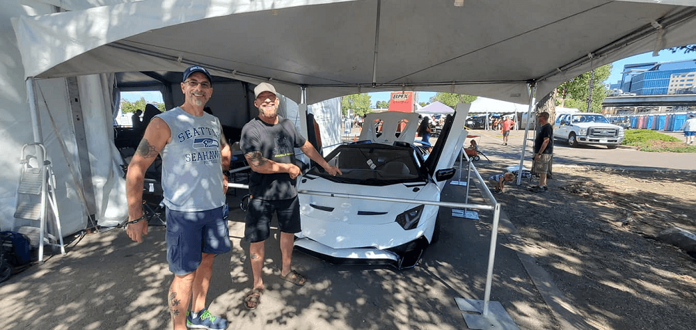 Sterling displays his 3D-printed Lamborghini