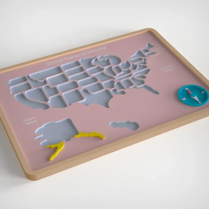 usa map puzzle 3d printed model for students
