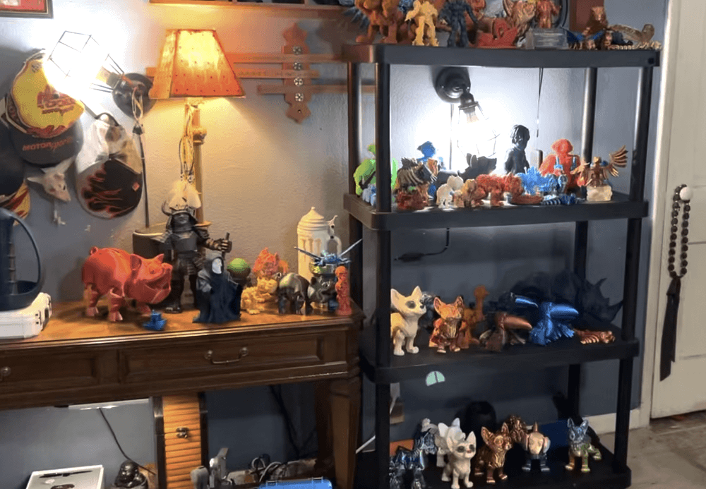 Display shelf of hundreds of 3D-printed works 