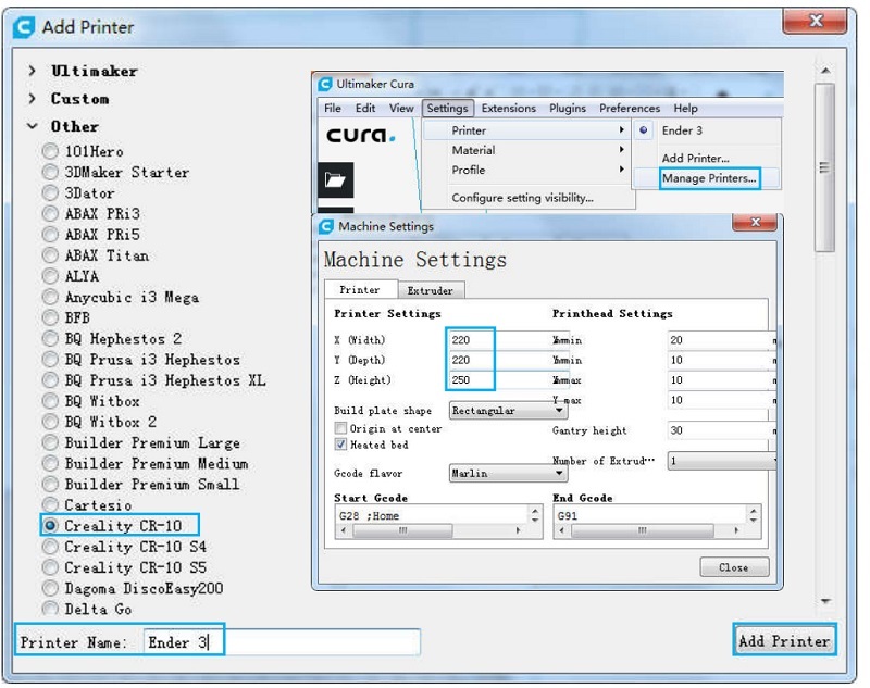 cr-10 printing setting