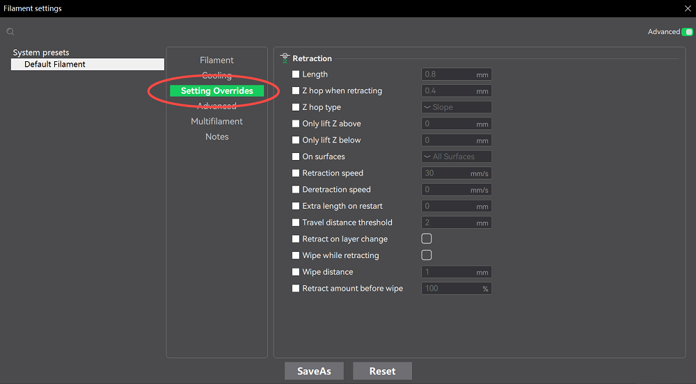Переопределения настроек