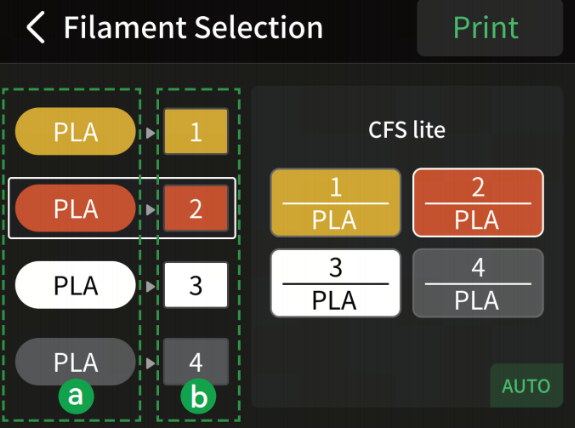 Select the corresponding filament mapping