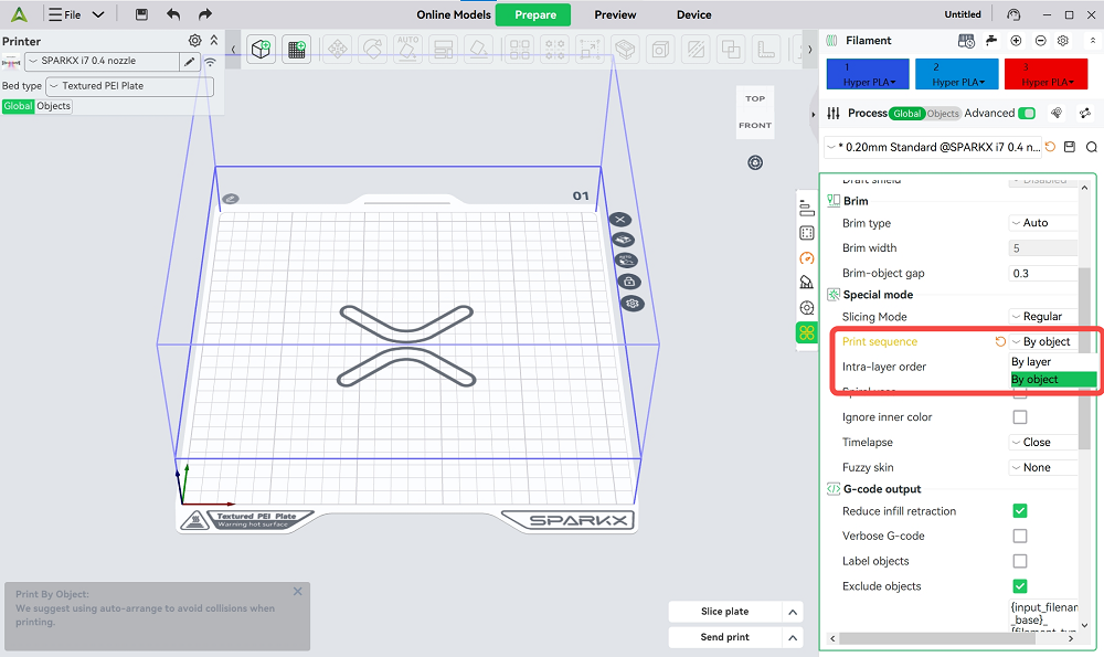 print by object mode