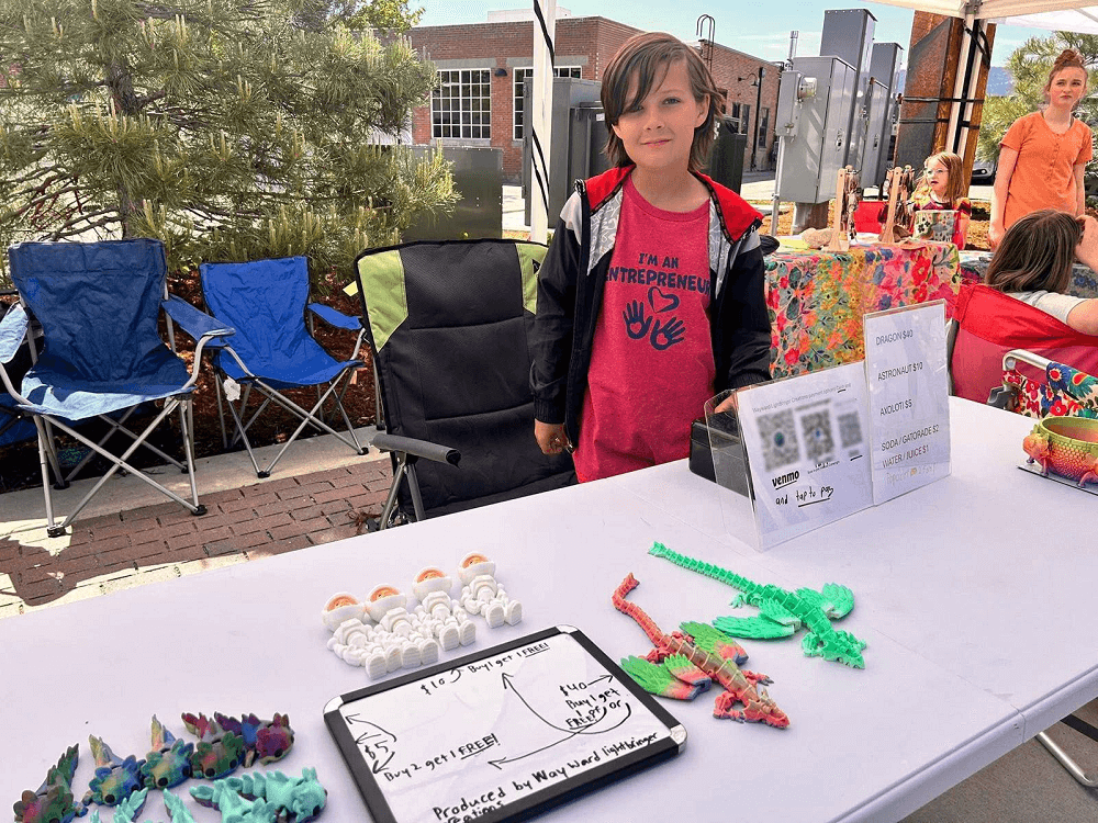 Wayway is selling 3D creations at his booth