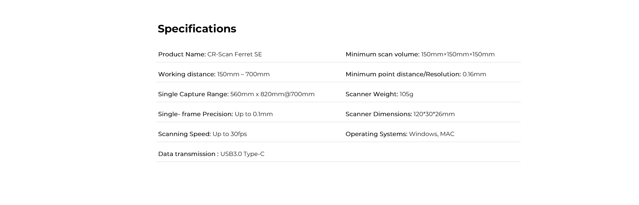 CR-Scan Ferret SE specification