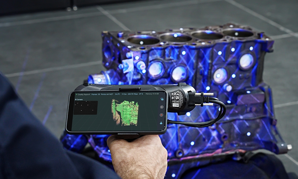Creality RaptorX 34 blue cross-laser line array scanning