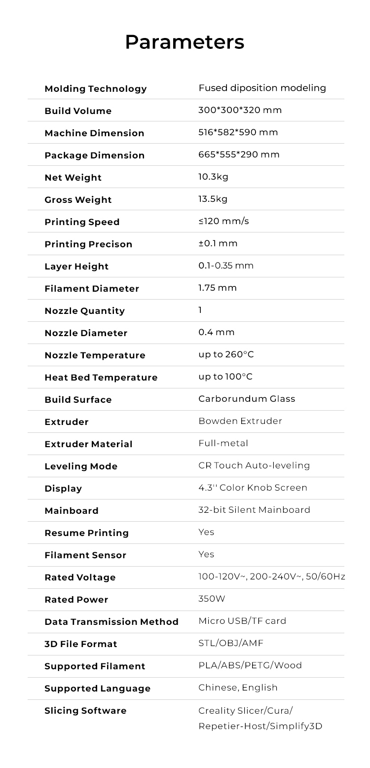 Ender 3 max neo 3d printer parameters